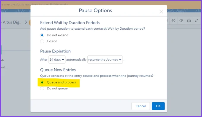 Screenshot: Pause Options of a Journey