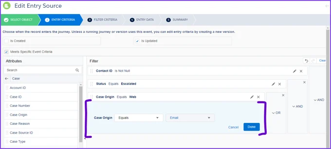 Screenshot: Entry Criteria of a Journey